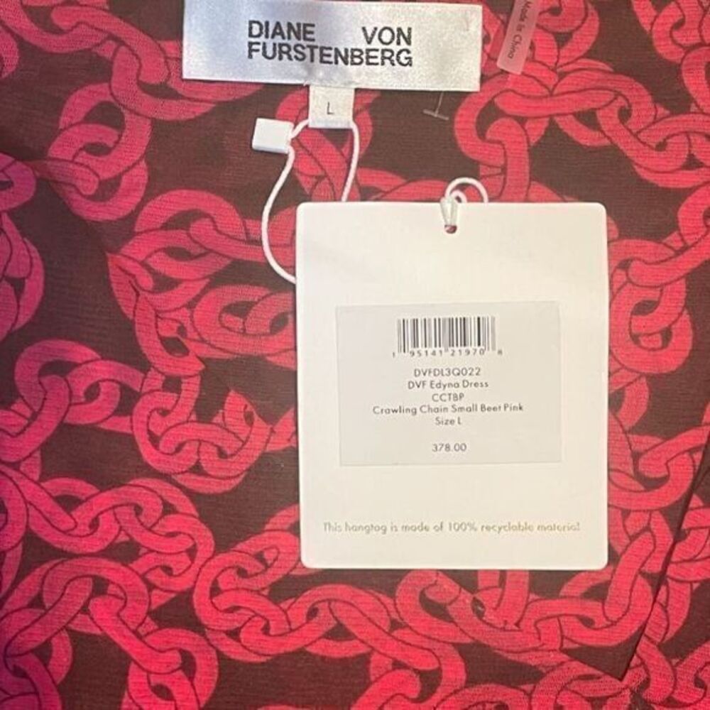 Diane Von Furstenberg Edyna Dress Midi Crawling Chain‎ Small Beet Pink Large - Picture 12 of 12